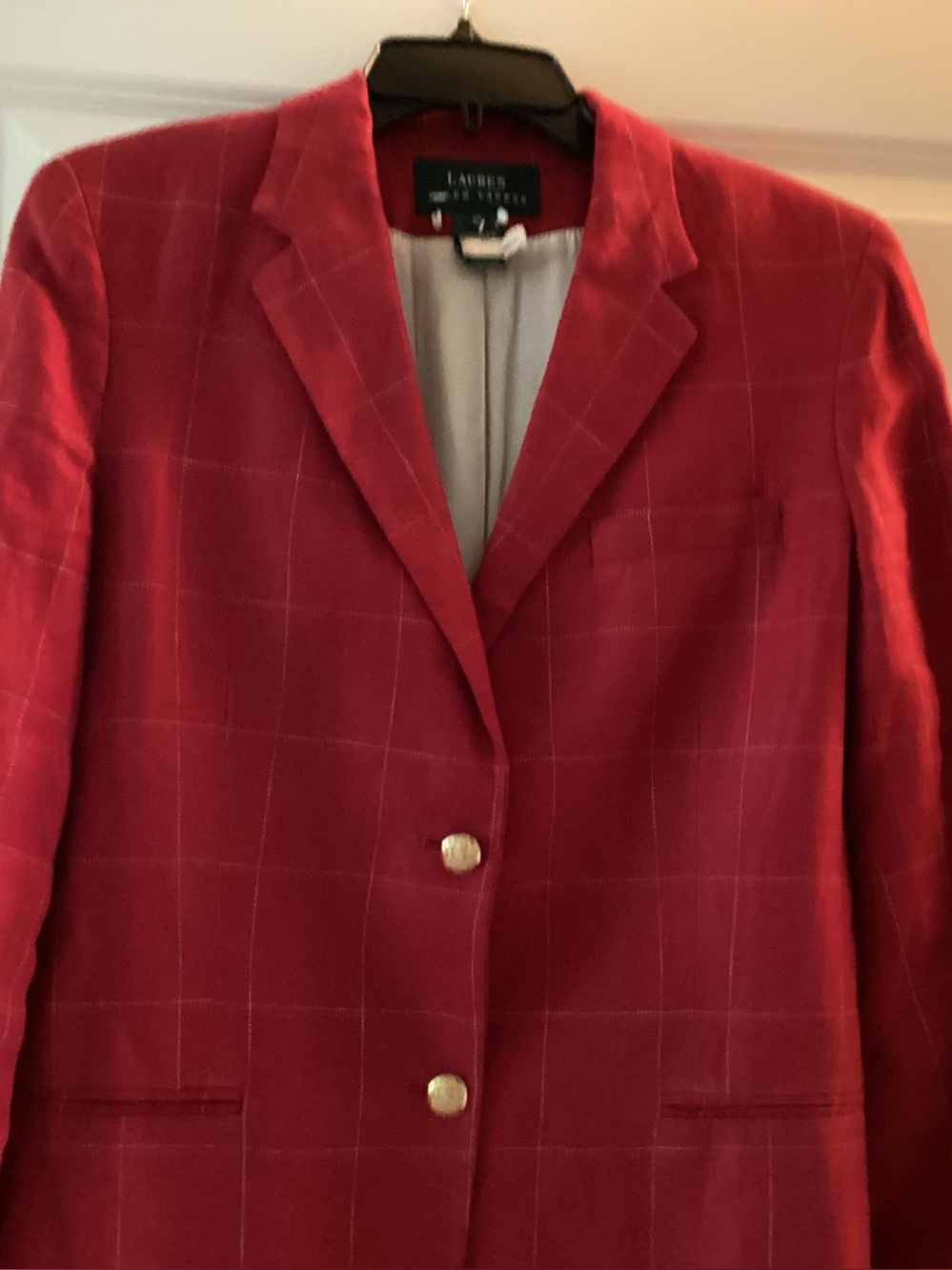 Lauren Ralph Lauren Crimson Windowpane Blazer with Gold Button